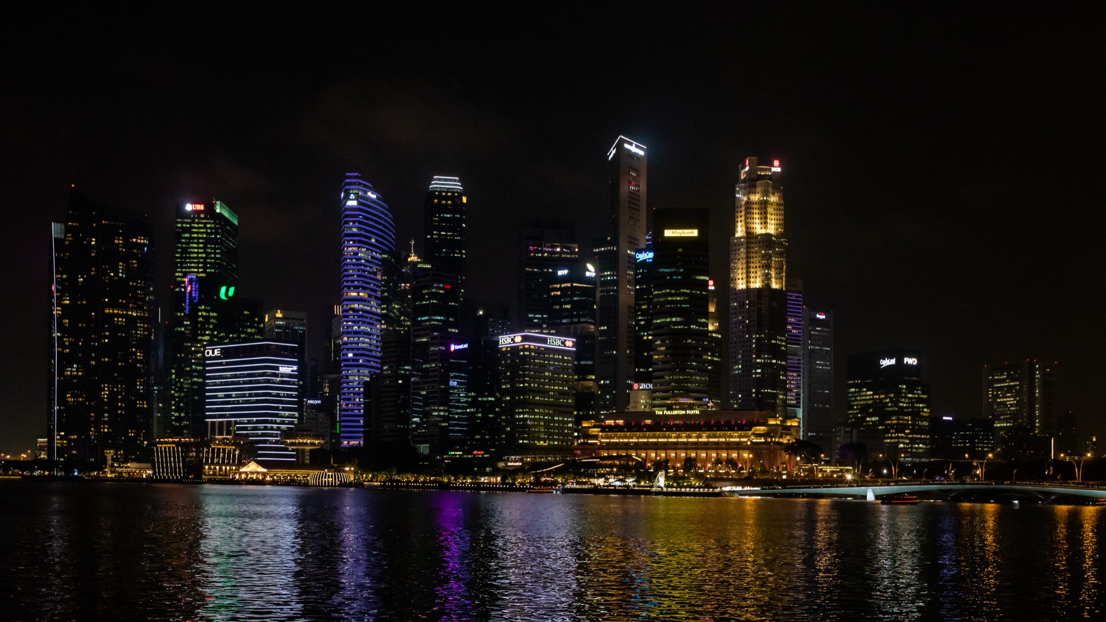 Marina Bay district skyline in Singapore at night